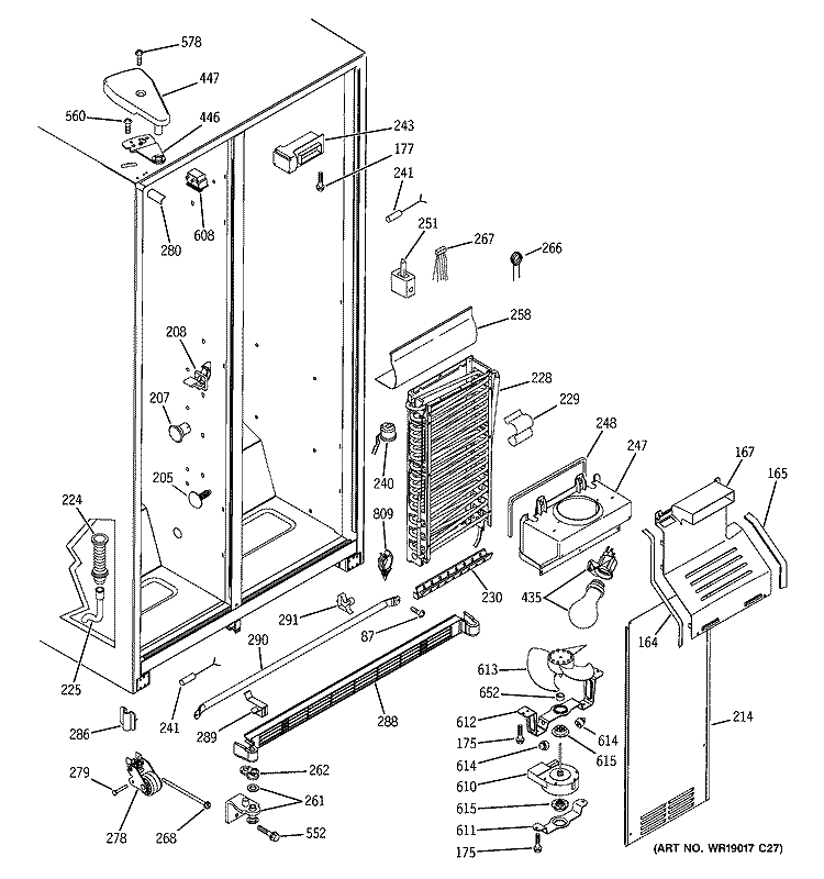 FREEZER SECTION Diagram and Parts List for ESS25XGMDCC  General Electric Refrigerator