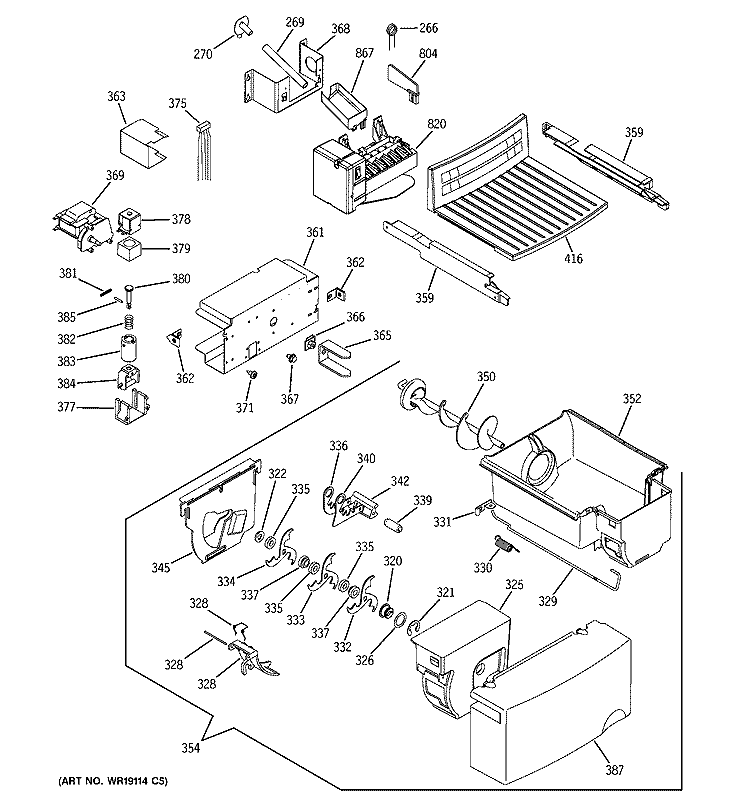 ICE MAKER & DISPENSER Diagram and Parts List for GSH25KGMDCC  General Electric Refrigerator
