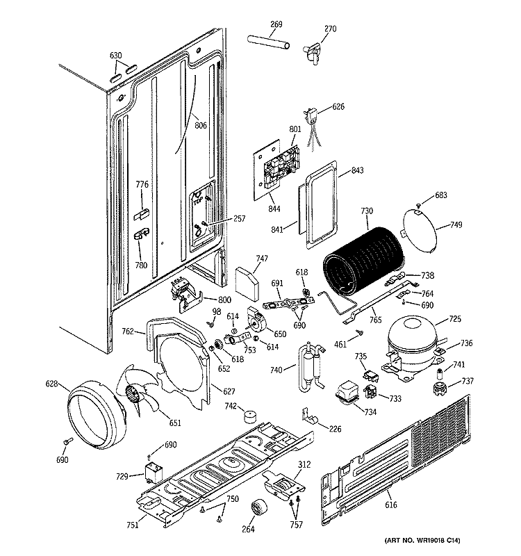 SEALED SYSTEM & MOTHER BOARD Diagram and Parts List for GSS25JEMCWW  General Electric Refrigerator