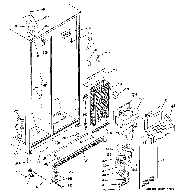 FREEZER SECTION Diagram and Parts List for GSS25JEMCWW  General Electric Refrigerator