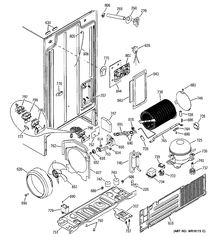 SEALED SYSTEM & MOTHER BOARD Diagram and Parts List for GSS25KGMACC  General Electric Refrigerator