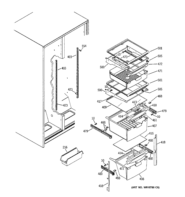 FRESH FOOD SHELVES Diagram and Parts List for GSS25WGMBWW  General Electric Refrigerator