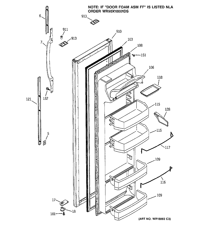 FRESH FOOD DOOR Diagram and Parts List for GSG20IBMBFWW  General Electric Refrigerator