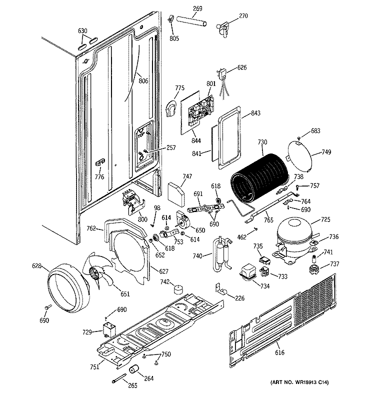 SEALED SYSTEM & MOTHER BOARD Diagram and Parts List for GSS22QFMCBB  General Electric Refrigerator