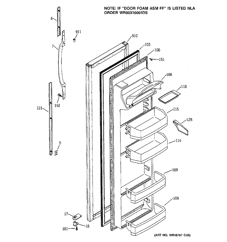 FRESH FOOD DOOR Diagram and Parts List for GSS22QFMCBB  General Electric Refrigerator