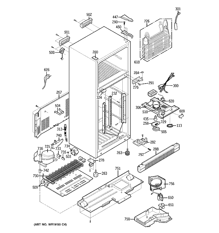 CABINET Diagram and Parts List for GTS20ICNAWW  General Electric Refrigerator
