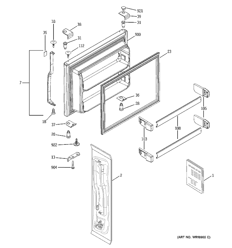 FREEZER DOOR Diagram and Parts List for GTS22FBPBRCC  General Electric Refrigerator