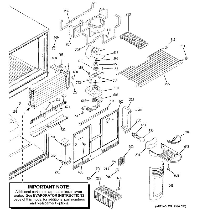 FREEZER SECTION Diagram and Parts List for GTS22KBPBRWW  General Electric Refrigerator