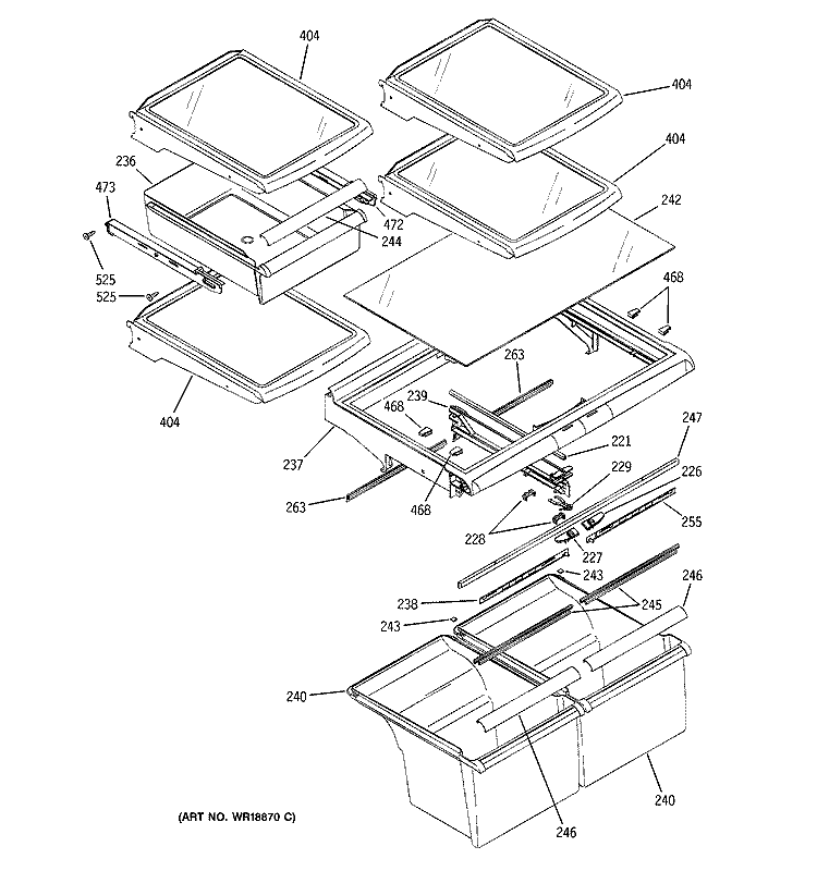 FRESH FOOD SHELVES Diagram and Parts List for GTS22KBPBRWW  General Electric Refrigerator