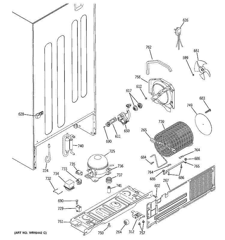 UNIT PARTS Diagram and Parts List for GTS22KBPBRWW  General Electric Refrigerator