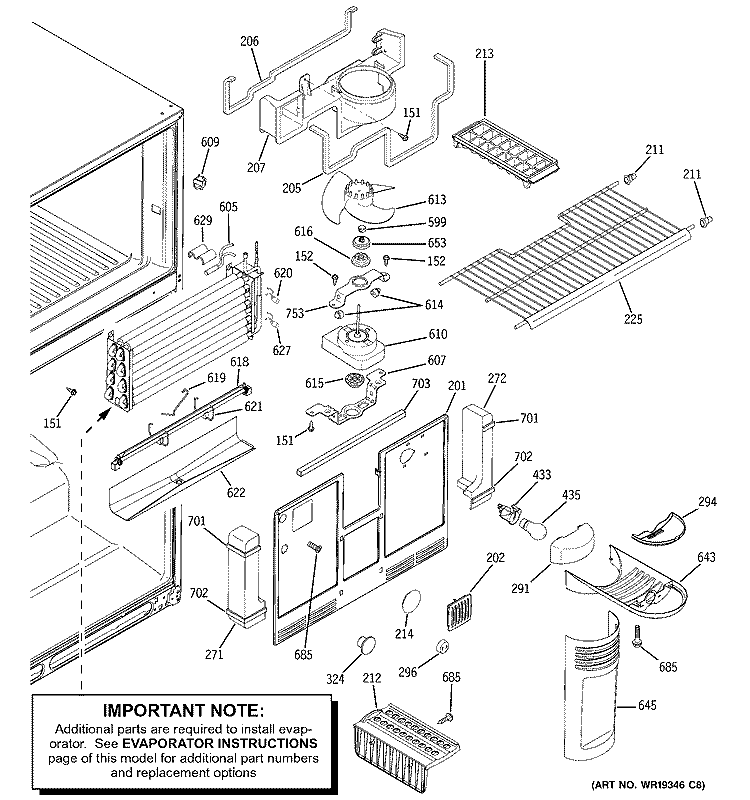 FREEZER SECTION Diagram and Parts List for GTS22UBPBRBB  General Electric Refrigerator