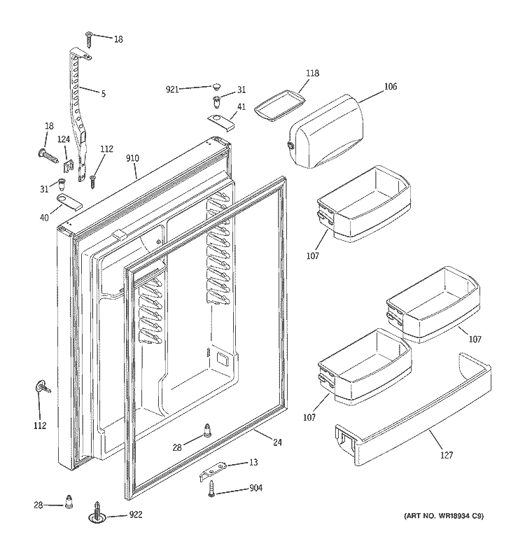 FRESH FOOD DOOR Diagram and Parts List for GTS22WCPBRCC  General Electric Refrigerator