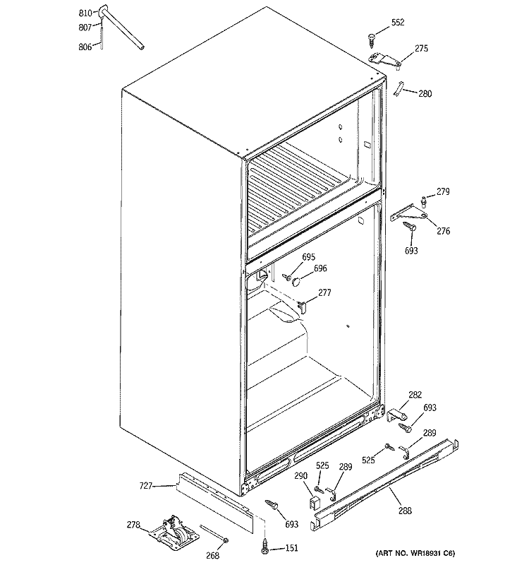 CASE PARTS Diagram and Parts List for GTS22WCPBRCC  General Electric Refrigerator