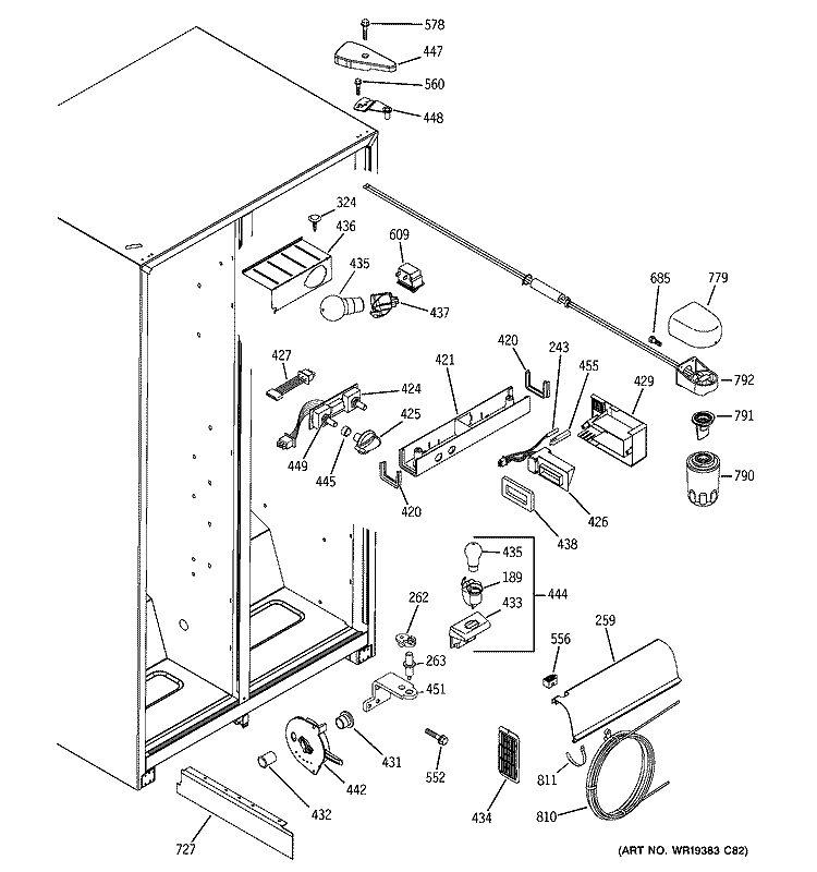 FRESH FOOD SECTION Diagram and Parts List for GSL22JFPDBS  General Electric Refrigerator