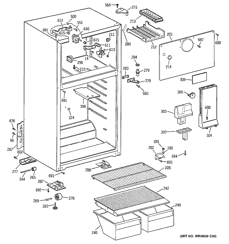 CABINET Diagram and Parts List for GTS15BBPELBB  General Electric Refrigerator