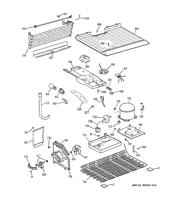 UNIT PARTS Diagram and Parts List for GTS15BBPELBB  General Electric Refrigerator