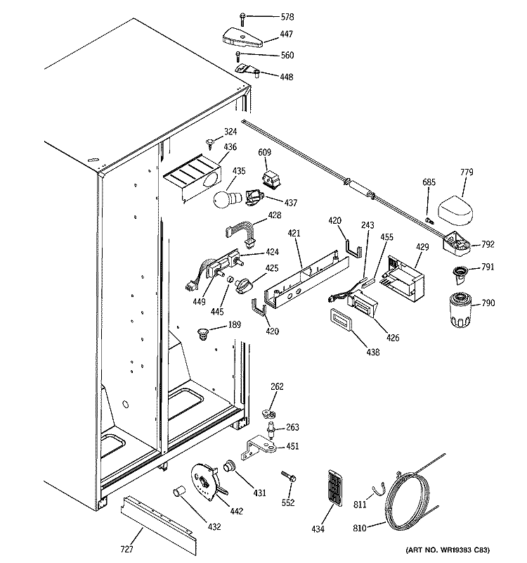 FRESH FOOD SECTION Diagram and Parts List for SSL25KFPEBS  General Electric Refrigerator