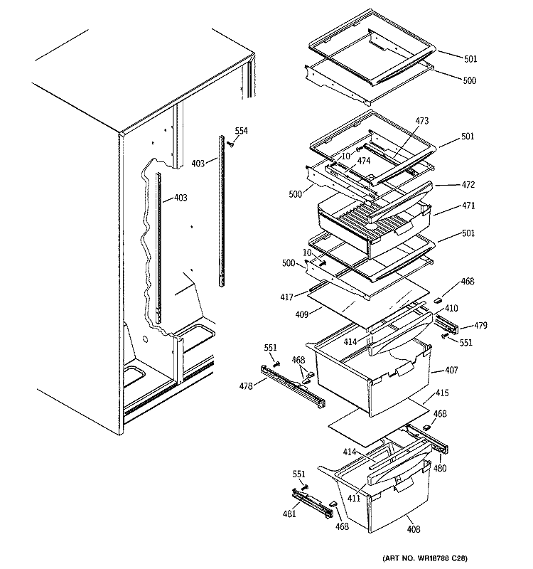 FRESH FOOD SHELVES Diagram and Parts List for SSL25KFPEBS  General Electric Refrigerator