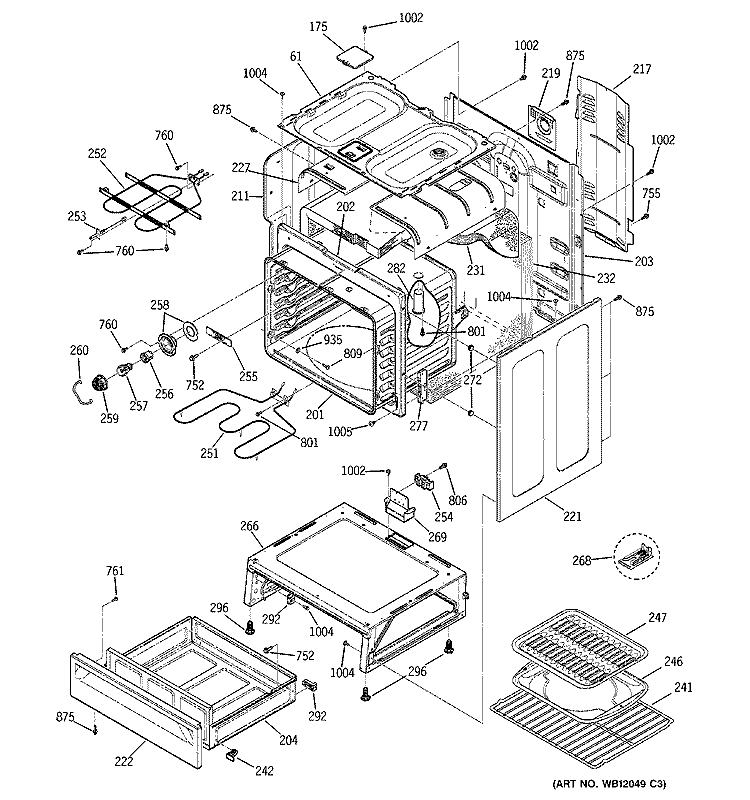 BODY PARTS Diagram and Parts List for JBP26BH2BB  General Electric Range