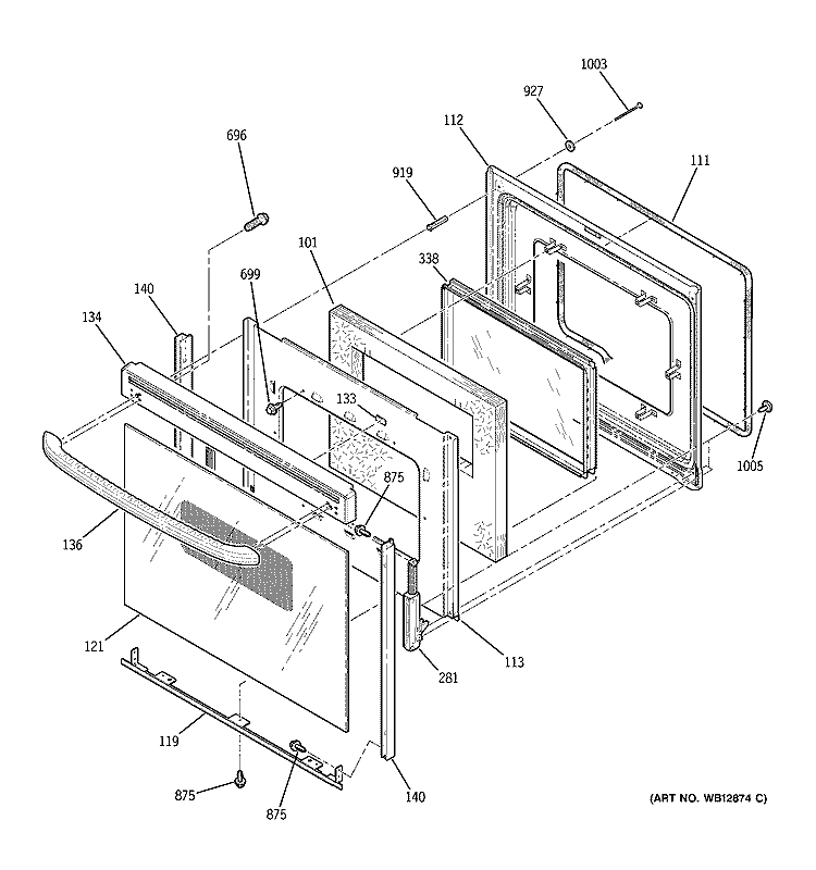 DOOR Diagram and Parts List for JBP26BH2BB  General Electric Range