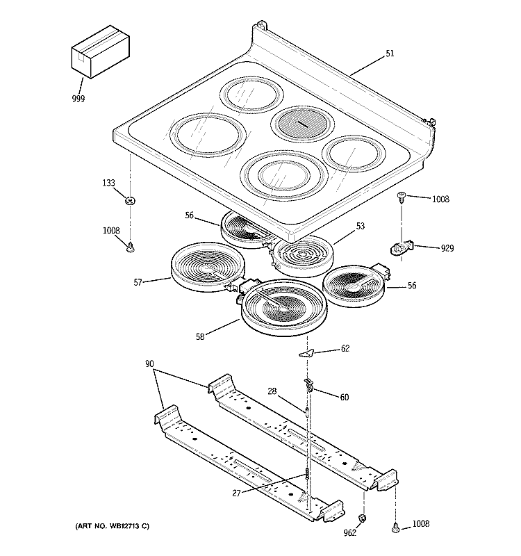 COOKTOP Diagram and Parts List for JBP99BH1BB  General Electric Range