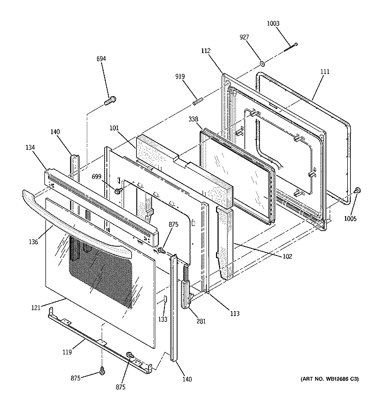 DOOR Diagram and Parts List for JBP99BH1BB  General Electric Range