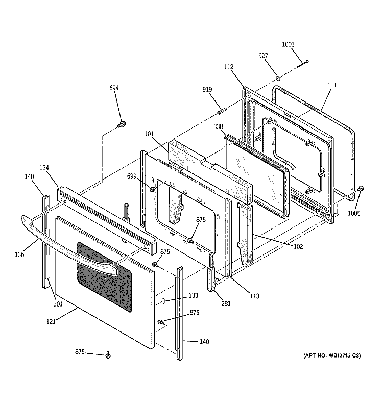 DOOR Diagram and Parts List for JBP99SH1SS  General Electric Range
