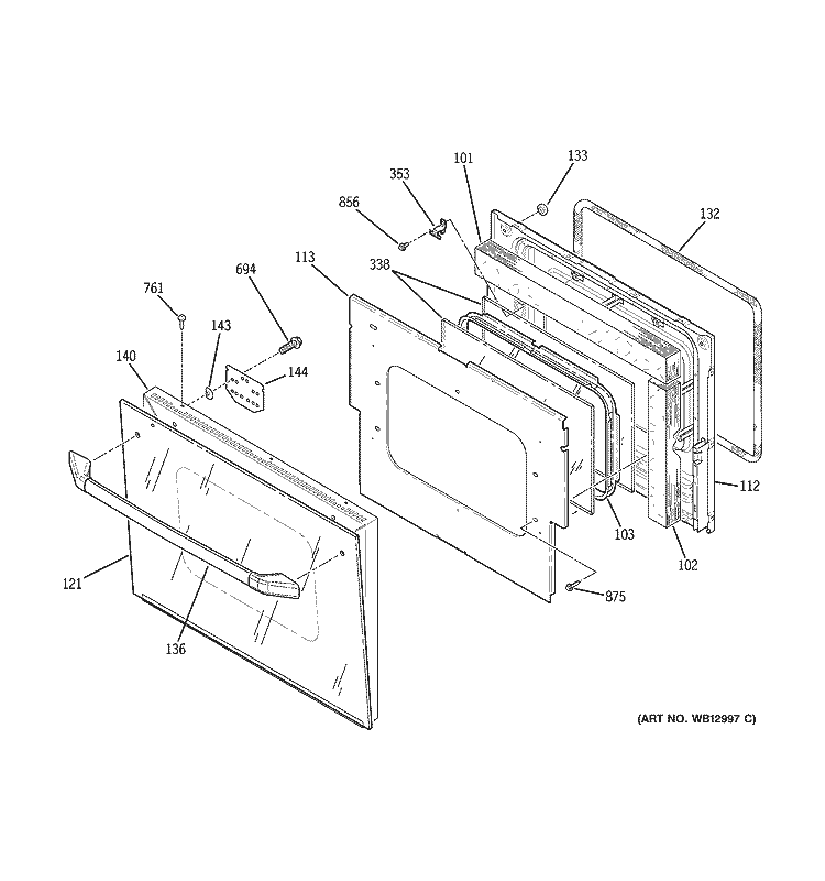 DOOR Diagram and Parts List for JMP28BC2WH  General Electric Range