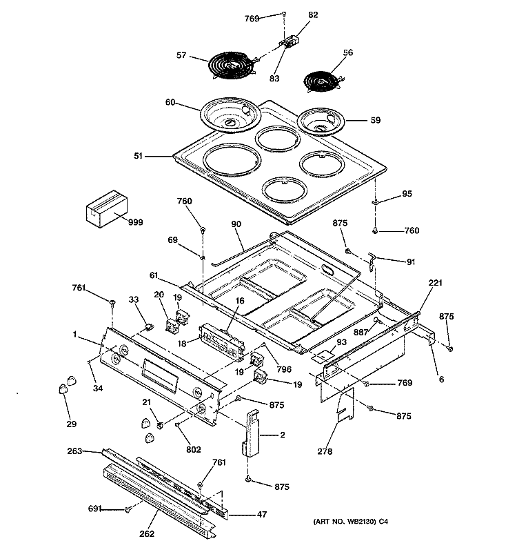 CONTROL PANEL & COOKTOP Diagram and Parts List for JMP31WC2WW  General Electric Range