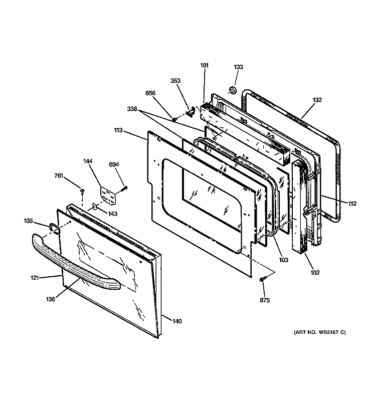 DOOR Diagram and Parts List for JMP31WC2WW  General Electric Range