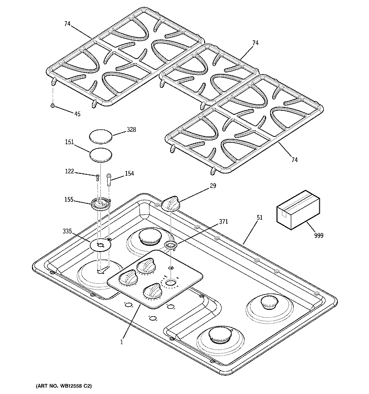 CONTROL PANEL & COOKTOP Diagram and Parts List for JGP628BEC2BB  General Electric Cooktop