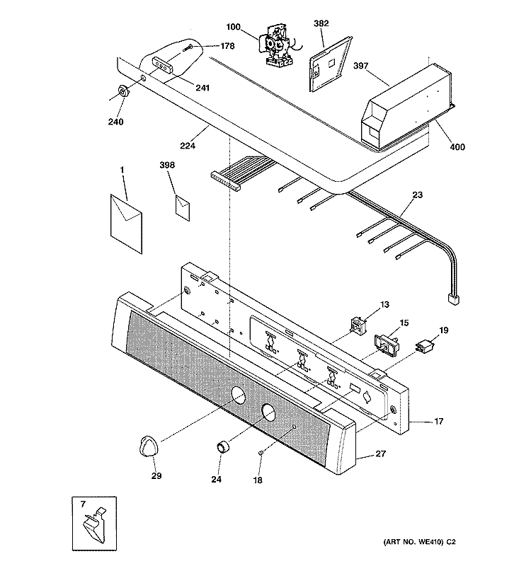 CONTROLS & TOP PANEL Diagram and Parts List for DCCH43EA4WW  General Electric Dryer