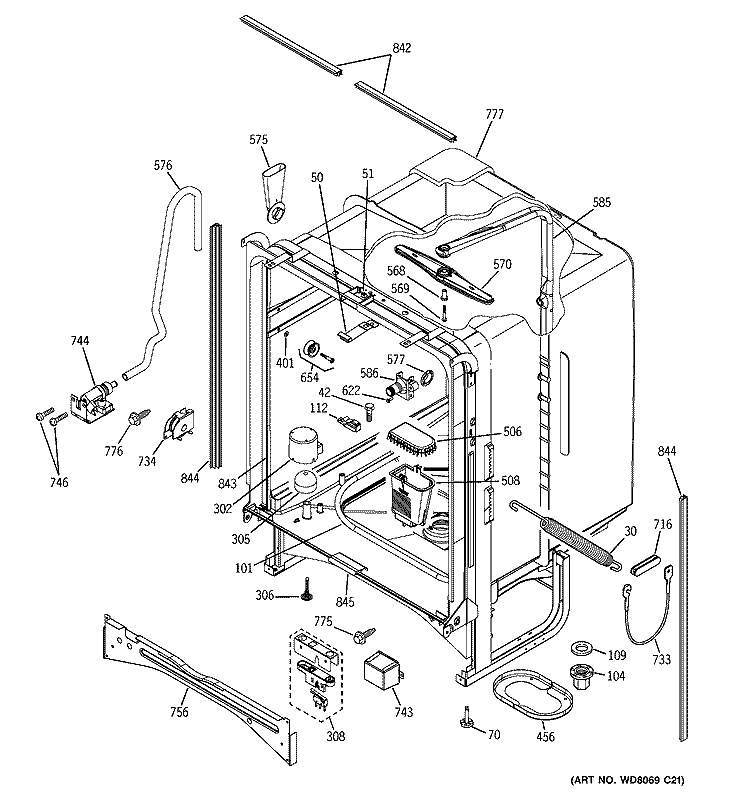 BODY PARTS Diagram and Parts List for EDW4000G02BB  General Electric Dishwasher
