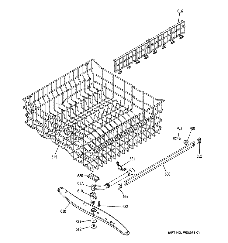 UPPER RACK ASSEMBLY Diagram and Parts List for EDW4000G02BB  General Electric Dishwasher