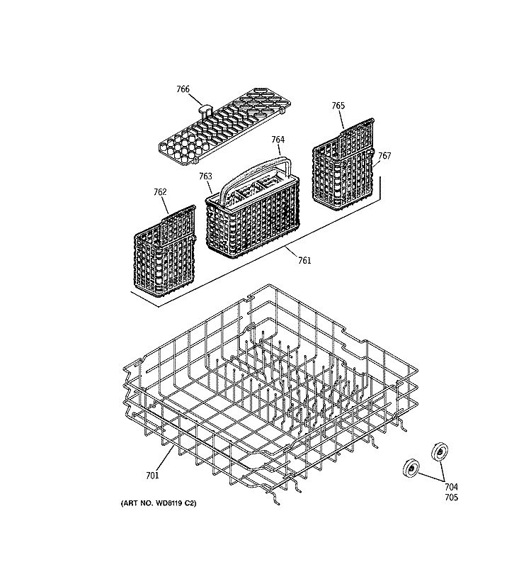 LOWER RACK ASSEMBLY Diagram and Parts List for GSD6200J01BB  General Electric Dishwasher