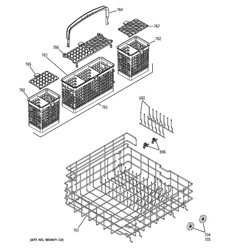 LOWER RACK ASSEMBLY Diagram and Parts List for GSD6500J01WW  General Electric Dishwasher
