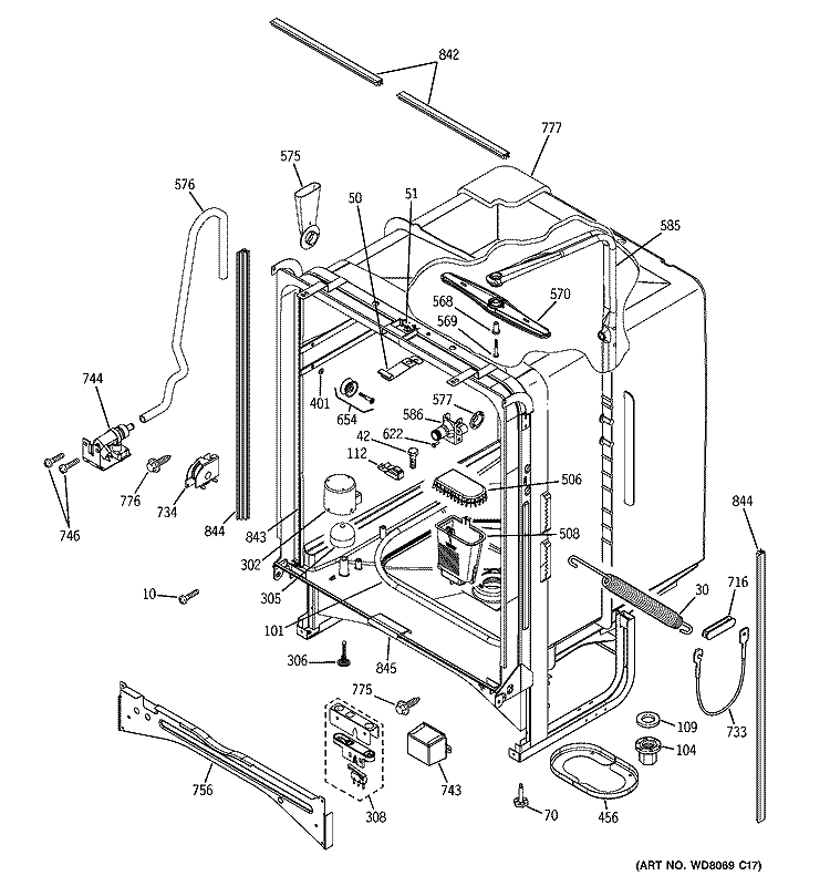 BODY PARTS Diagram and Parts List for PDW7700J01CC  General Electric Dishwasher