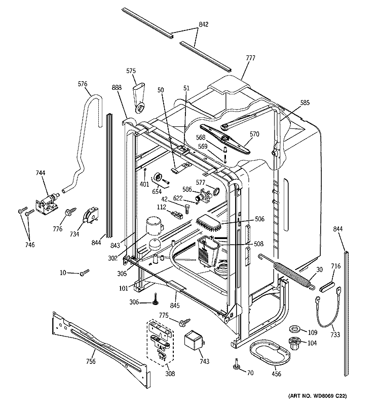 BODY PARTS Diagram and Parts List for PDW7800J01CC  General Electric Dishwasher