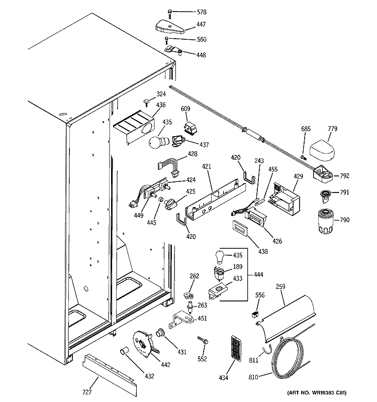 FRESH FOOD SECTION Diagram and Parts List for GSL22JFPCBS  General Electric Refrigerator