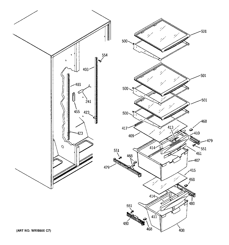 FRESH FOOD SHELVES Diagram and Parts List for BSY25GFMCWW  General Electric Refrigerator