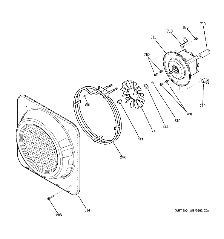 UPPER OVEN CONVECTION FAN Diagram and Parts List for ZET3058BH1BB  General Electric Wall Oven