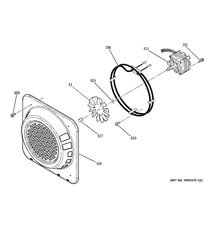 LOWER OVEN CONVECTION FAN Diagram and Parts List for ZET3058BH1BB  General Electric Wall Oven