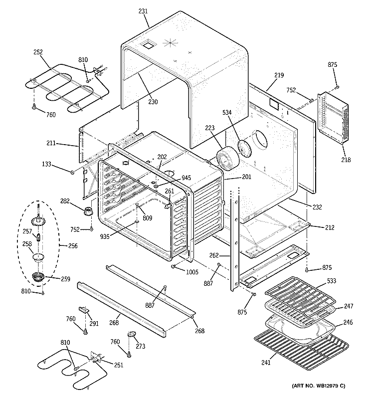 LOWER OVEN BODY Diagram and Parts List for ZET3058BH1BB  General Electric Wall Oven