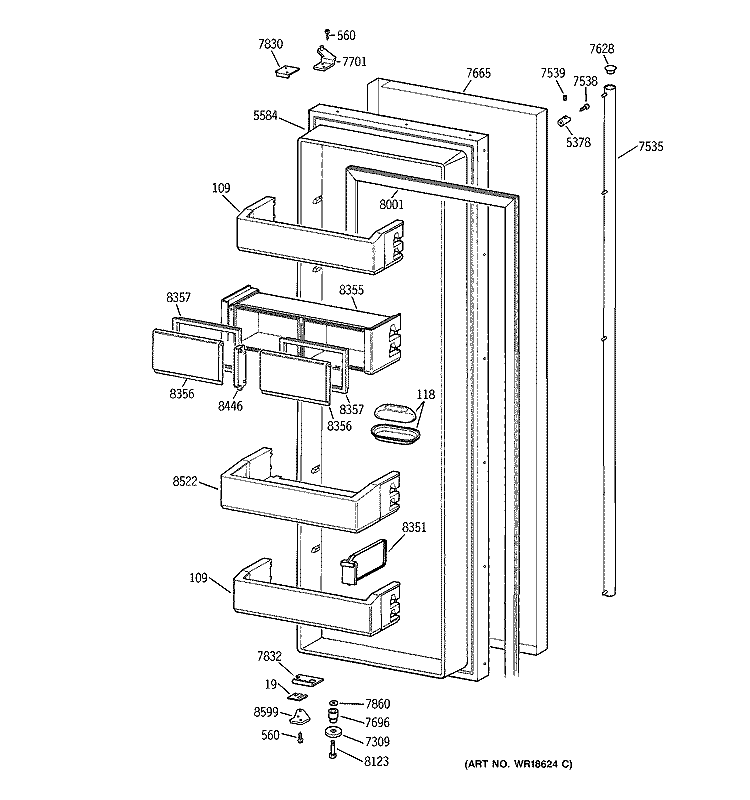 FRESH FOOD DOOR Diagram and Parts List for ZISS42DCASS  General Electric Refrigerator
