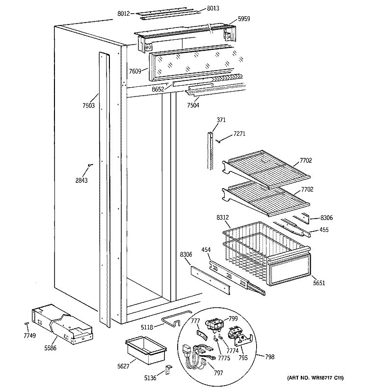 FREEZER SECTION Diagram and Parts List for ZISS42DCASS  General Electric Refrigerator