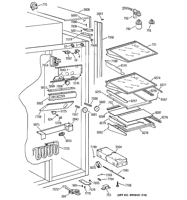 FRESH FOOD SECTION Diagram and Parts List for ZISS42DCASS  General Electric Refrigerator