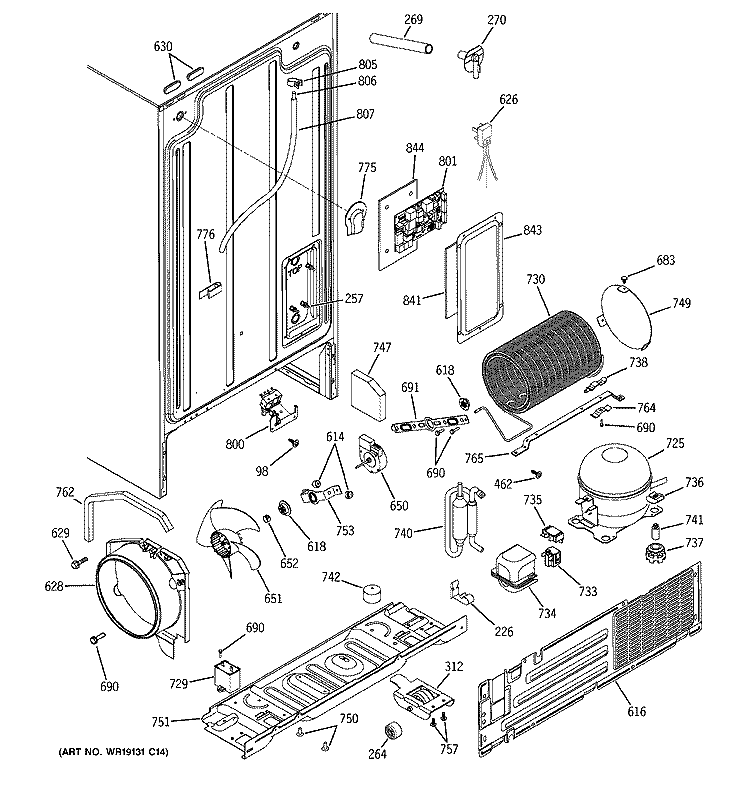 SEALED SYSTEM & MOTHER BOARD Diagram and Parts List for DSS25PFMDWW  General Electric Refrigerator