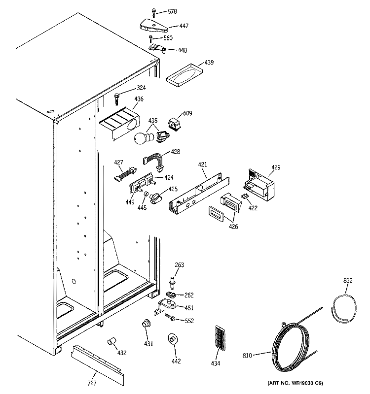 FRESH FOOD SECTION Diagram and Parts List for GSA20IEMCFBB  General Electric Refrigerator