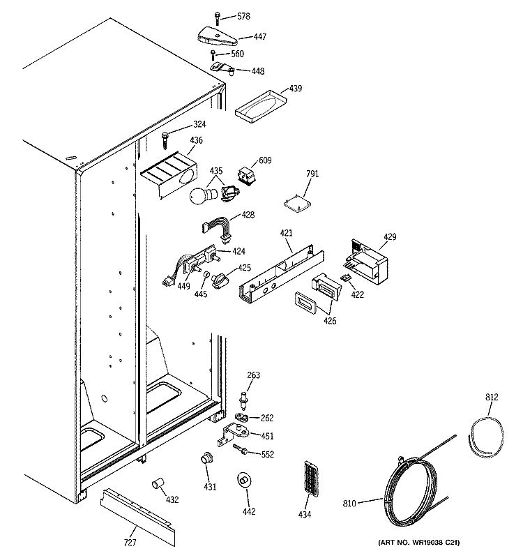 FRESH FOOD SECTION Diagram and Parts List for GSA20IEMDFBB  General Electric Refrigerator