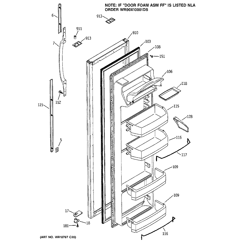 FRESH FOOD DOOR Diagram and Parts List for GSG20IEMBFWW  General Electric Refrigerator